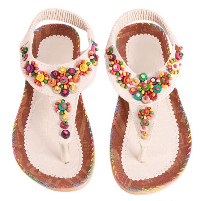 Beaded Tan Thongs Flip Flops Sandals