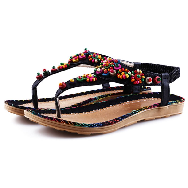 Beaded Tan Thongs Flip Flops Sandals